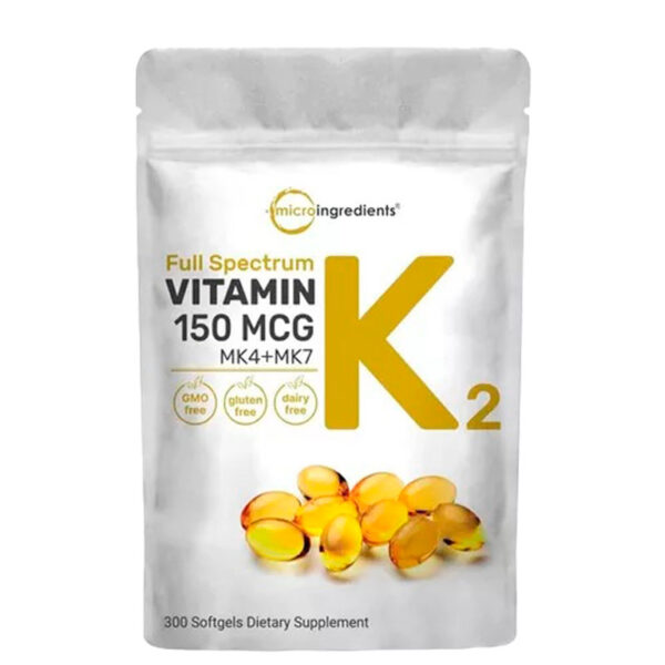 Vitamnina K2 Mk4+mk7 150 Mcg Coconut Oil X 300 Softgels