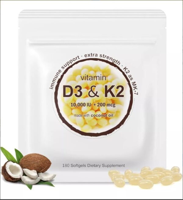 Vitaminas D3 & K2 Coconut Oil | 10000iu/200mcg . 180 Softgel