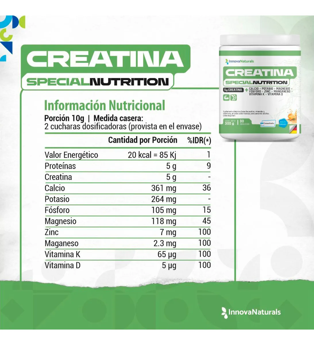 CREATINA SPECIAL NUTRITION - innovanaturals 300gr - Imagen 2